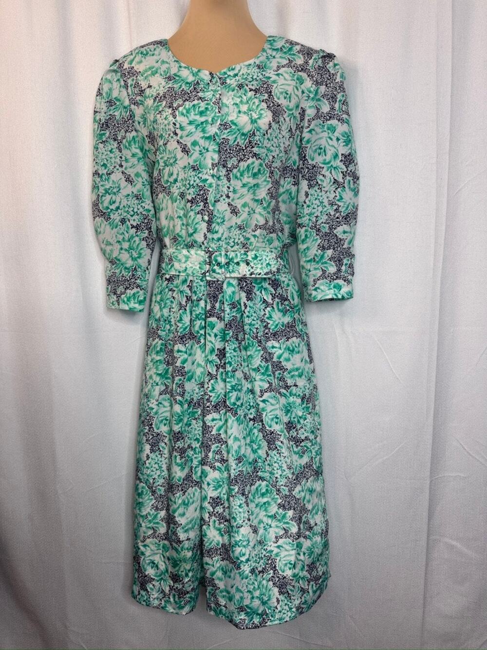 380. Pellini by Von Bramlett Vintage Floral Belted Dress Size L